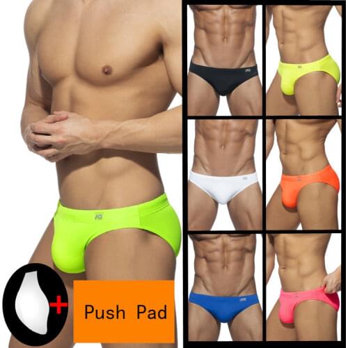 Solid Swimsuit Men 2021 Low Waist Bathing Suit Fashion Mens Swimwear Briefs Push Pad Summer Bathing Beach Wear Sea Surf Wear