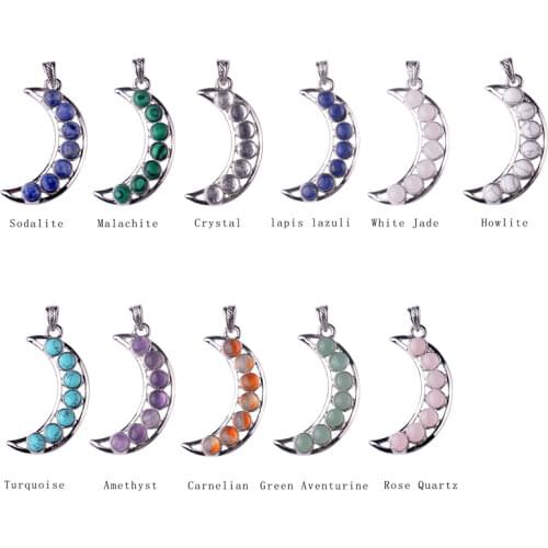 Wholesale 10pcsLot Crescent Shape Natural Stone Beads Pendant Howlite Quartz Collars Jewelry Free Leather Chains