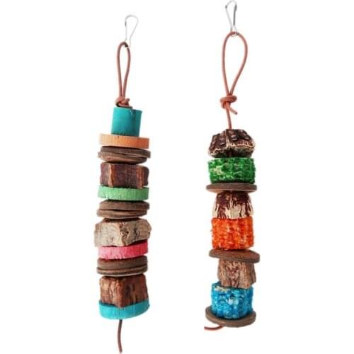 Pet Bird Colorful Block Hanging Molar Toys Chewing CornCob Toys Parrot Bite Wooden Beads Cage Decor