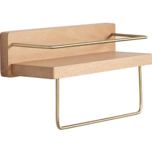 Toilet washing table storage rack non perforated towel wall mounted black walnut shelf solid wood bathroom organizer