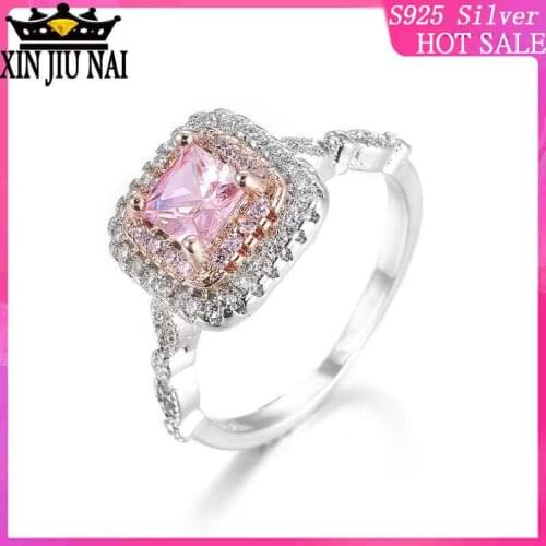 Luxury Pink AAA Austria Crystal Ring Bijoux Femme Fashion 925 Sterling Silver Jewelry Big Square Wedding Rings For Women JZ201