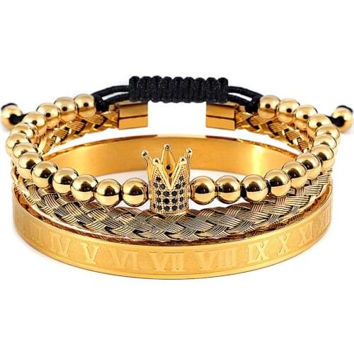 Luxury Roman Royal Crown Charm Bracelet Men Stainless Steel Geometry Pulseiras Men Open Adjustable Bracelets Couple Jewelry Gift
