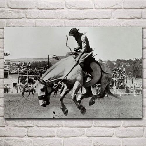 Old time rodeo cowboy people sport artwork living room home wall art decor wood frame fabric poster KP564