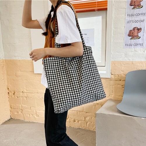 Women Portable Cloth Floral Plaid Print Shopping Handbag Tote Simple Food Picnic Travel Fashion Lunch Large Capacity Dual