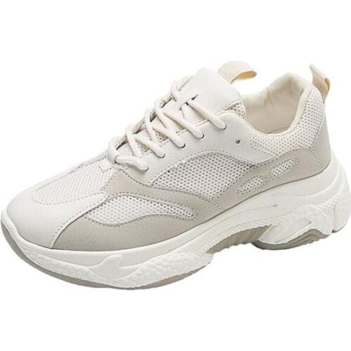 Neue Boden Sport Schuhe Atmungsaktiv Casual 2020 Frühling Und Herbst Mesh Flat Platform Womens Shoes 104 Round Toe Cross-tied