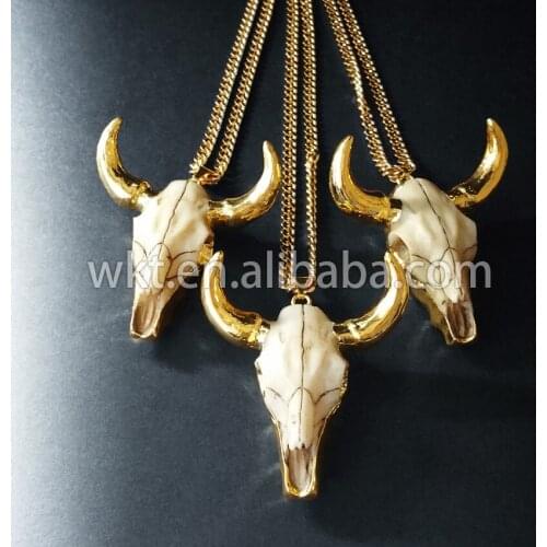 HOT Unique resin cattle horn necklace in 24k best gold trim, Bull Cattle Resin Horn Cattle Necklace,Resin Animal Head Cattle