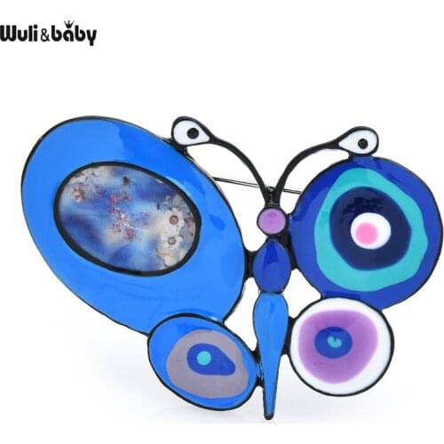 Wuli&baby Enamel Butterfly Brooch Pins Asymmetry Geometry Round Insect Brooches For Women Gift 4 Colors