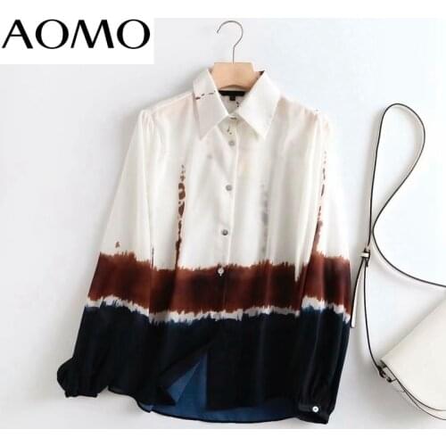 AOMO Women Retro Tie Dyed High Quality Blouse Shirt Long Sleeve 2021 Chic Female Shirt Tops 4C148A