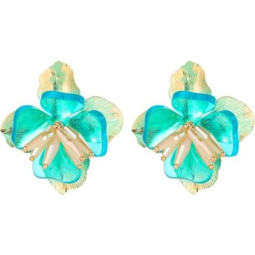 2020 New Fashion Korean Style Blue Yellow Black Red Flowers Earrings For Women Jewelry Summer Beach Accessories Acrylic Earring