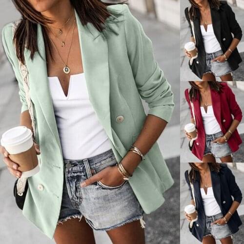 Womens Blazer Coat Casual Solid Simple Coats Fashion Pocket Turn-Down Collar Overcoat Office Ladies Elegant Cardigan Jackets