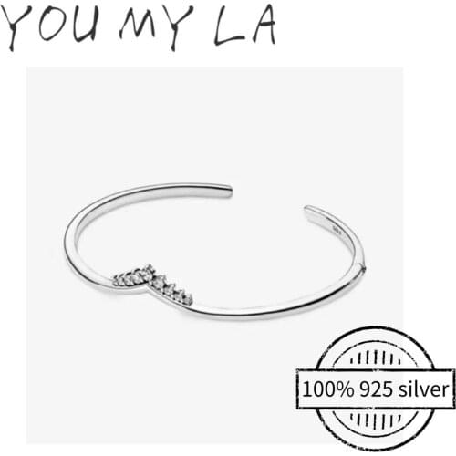 Hot Sale Real 100% 925 Sterling Silver Pan Bracelet Love Heart Crystal Bracelet for Women Fit Original DIY Charm Jewelry