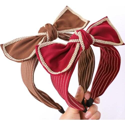 2021 Vintage Bow Striped Bezel Hairband Women Turban Headband Girls Hoop Clips Hair Accessories Opaska Do Wlosow Diademas