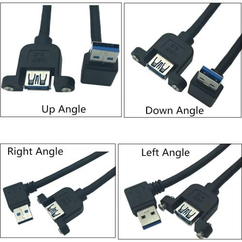 30cm USB 3.0 A female panel mount to USB A male 90° angle plug extension cable