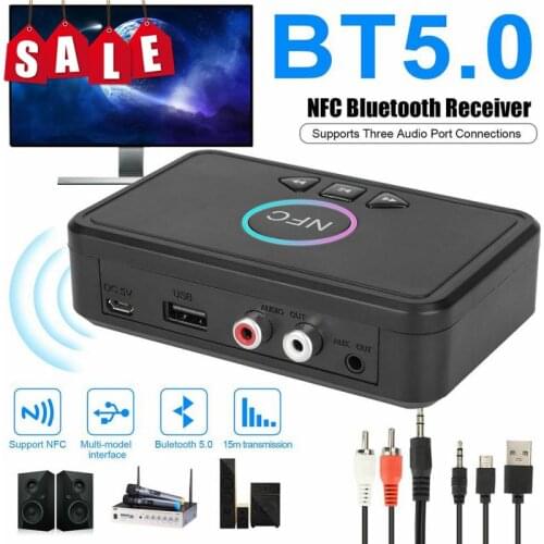Bluetooth 5.0 Receiver Adapter NFC 3.5mm RCA Audio AUX Output Wireless Bluetooth Dongle Stereo Receptor For Amplifier Speaker