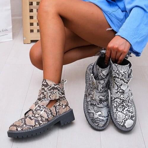 Square Heel Round Toe Ankle Boots Women Sexy Leopard Buckle Casual Shoes Woman Low-heeled Non-slip Fashion Boots Mujer Size35-43