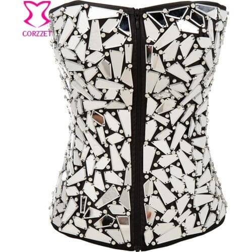 Diamond Mirror Zipper Corsets And Bustiers Sexy Corset Steampunk Clothing Gothic Korsett For Women Clubwear Corselete Feminino