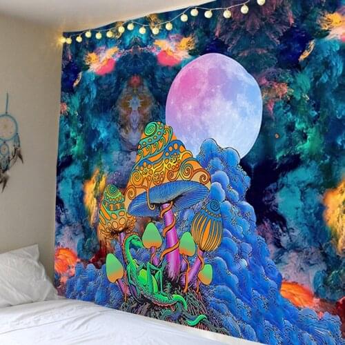 Tapestry Decoration Cloth Combined With Toxin Mushroom, Moon And Colorful Clouds