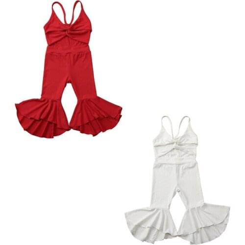 Baby Romper 2020 Newborn Infant Kid Baby Girl Bow Sleeveless Solid Romper Flare Pants Jumpsuit Outfit Bodysuit Clothes Set
