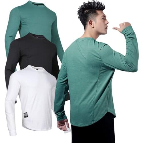 Mens Outdoor Running T Shirt Fitness Loose Long Sleeve Sport Training Jogging Shirts Gym Clothing Quick Drying Male T-Shirt