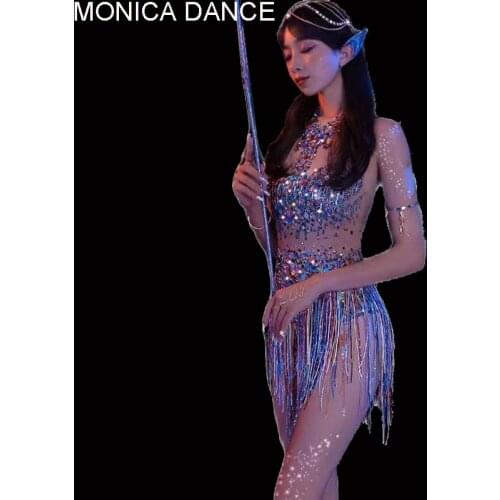 Women Sexy Stage Colorful Fringed Bodysuit Latin Dance Costume Adult Stage Costume Rave Pole Dance Bodysuit