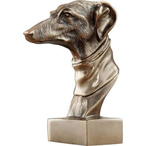 CREATIVE DOGS HEAD STATUE COLD CAST COPPER DOG ANIMAL FIGURINE ART RESIN CRAFTS HOME DECORATION ACCESSORIES R1410