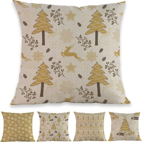Creative Geometry Yellow Deer Snowflake Christmas Tree Pattern Pillow Case Home Sofa Chair Festival Decoration Cushion Cover