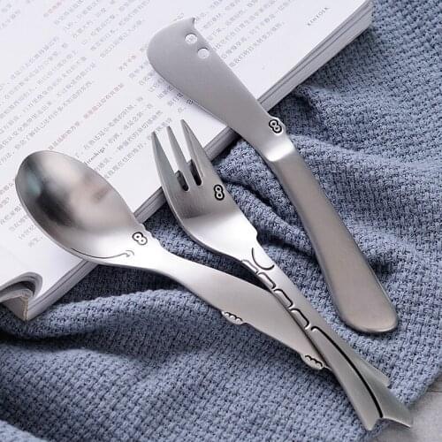 Cute 304 Stainless Steel Cartoon Dinnerware Set Cutlery Set Knife Fork Spoon Set Hippos Shape Tableware for Kids Children