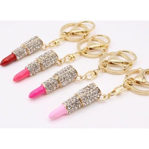 Fashion accessories Metal inlay zircon Lipstick lipstick Key ring Bags car Pendant Personality creativity Key ring Free shipping