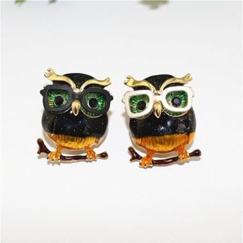 2020 Retro personality wearing glasses pilot owl brooch Men and women the same paragraph brooch Couple enamel brooch