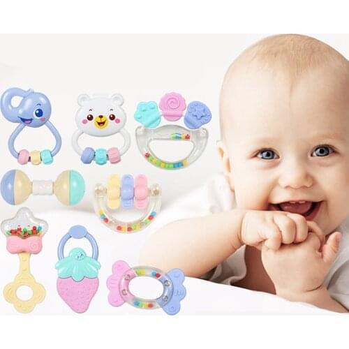Soft Infant 8Pcs Baby Hand Hold Shaking Bell Toy Set Colorful Lovely Education Hand Shake Bell Ring Baby Rattles Toys Gift