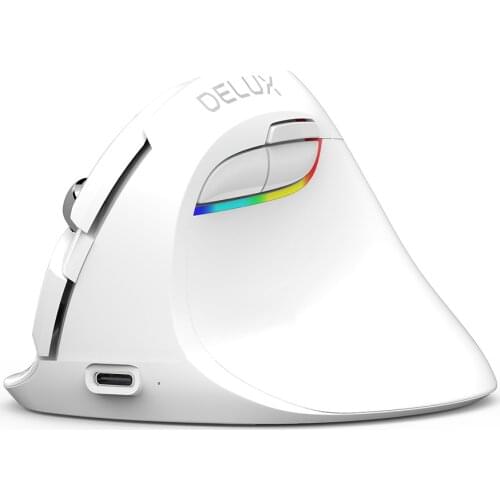 Delux M618 Mini Ergonomic Mouse Wireless Vertical Mouse White Bluetooth 2.4GHz RGB Rechargeable Silent click Mice for Office