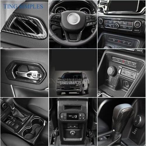 ABS Carbon Fiber Grain Cover Trim For 2014-2018 Jeep Grand Cherokee 2015 2016 17 Door Handle Steering Wheel Car Accessories
