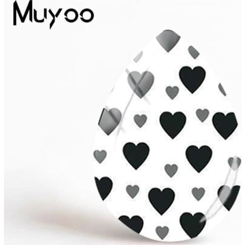 2019 New Black White Hearts Glass Cabochon Love Heart Tear Drop Cabochons Photo Romantic Jewelry