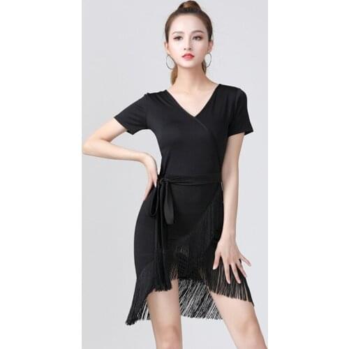 New Latin Dance Tassel Dress Training Female Adult Summer Ballroom Tango Samba Salsa Rumba Women Black Stage Costume 2020 Qmilch