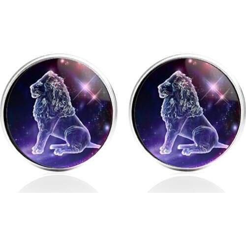 Novelty Luxury Purple Glass Leo Cufflinks for Mens Brand High Quality Constellations Cufflink Shirt Cuff Links Gift