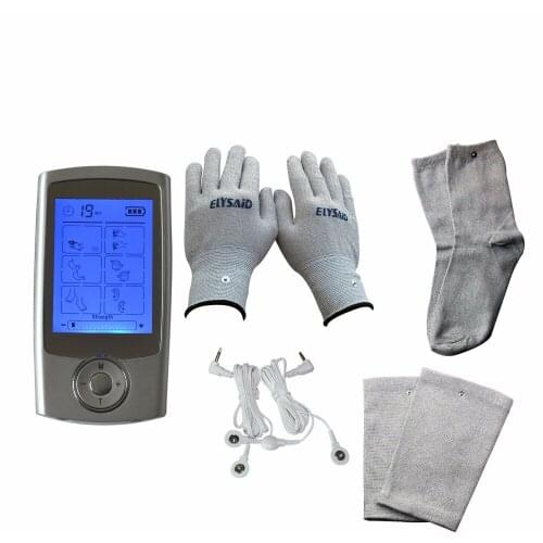 New TENS 16Modes Multiplle Physiotherapy Pain Smoothing Massager+1 Set Physiotherapy Gloves Knee Pads Socks