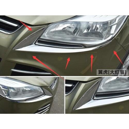 2pcs/set Front Plated ABS Chrome Headlight Cover Head Light Lamp Eyelid Eyebrow Trim Fit for Ford Escape Kuga 2013-2016