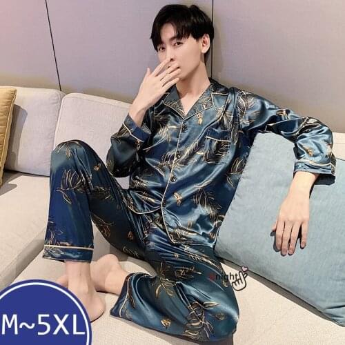 Plus Size Men Underwear 2Piece Set Winter Pajamas Silk Trousers Suit Oversize Sleepwear Luxury Winter 2021 New Autum Lounge Wear