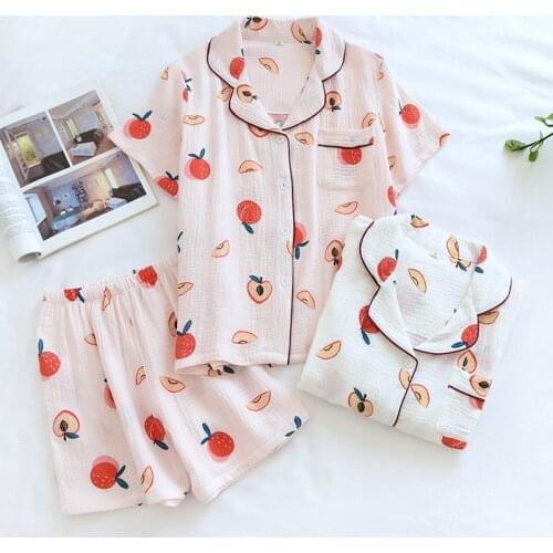 Pj Sets for Women Summer Ladies Crepe Cotton Yarn Pajamas Peach Short-sleeved Shorts Washed Suit Zomer Kleding Voor Vrouwen