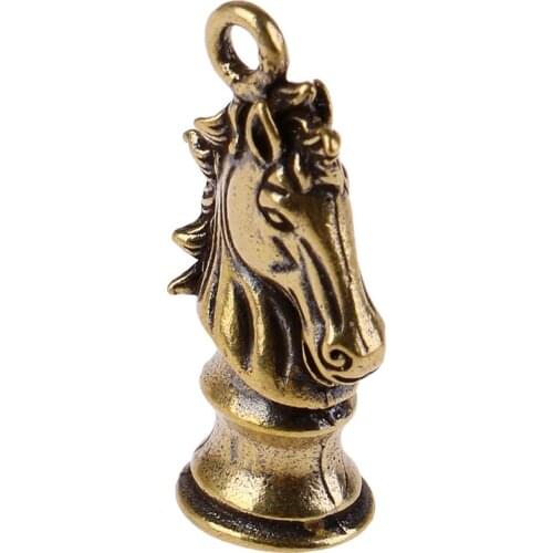 Brass Handmade Chess Horse Pendant for Keychains Copper Chinese Zodiac Horse Head Key Rings Pendants Car Key Hanging Men Jewelry