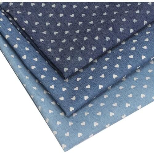 Polyester Cotton Printed Denim Fabric By Yard Thin Denim Sheet Small Heart Pattern For Jeans Dress Cap Decoration 90*145cm/Pc