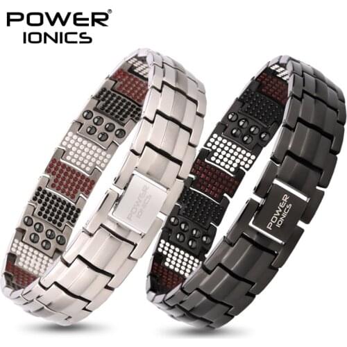 Power Ionics 4in1 100% Titanium Mens Anion FIR Magnetic Germanium Blood Pressure Accessory Charm Bracelet Jewelry Gifts W/ Tool