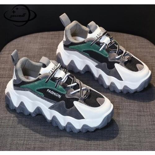 36-40 Womens Casual Shoes Female Spring/autumn Flats Mesh Sneakers Shoes 6cm Thick Bottom Pu Lace-up Increase Ladies Shoes H42