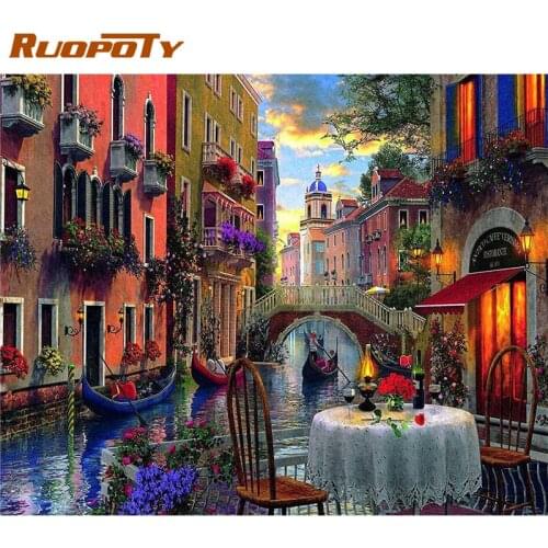 RUOPOTY Frame DIY Oil Painting By Numbers Water City Venice Landscape Paint By Numbers For Adults Coloring By Numbers For Home