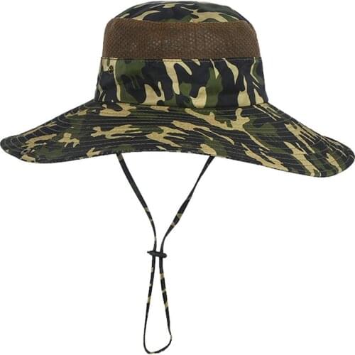 Fishing Hat Wide Brim Breathable Safari Fishing Hat UV Protection Foldable Climbing Summer Cap Camouflage Large-edge Outdoor Hat
