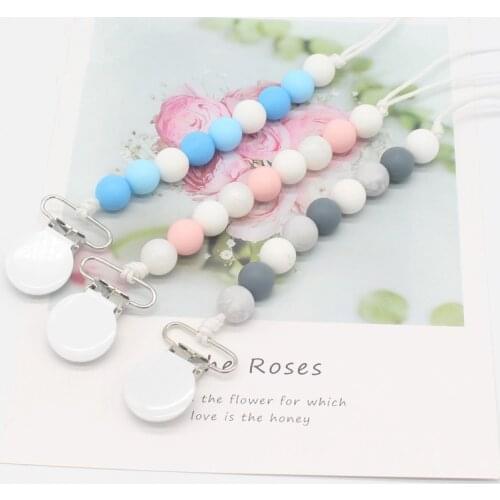 Candy Silicone Beads Baby Pacifier Metal Clip Teether Chew Infants Toy Dummy Safe Nipple Clip Holder Chain Baby Shower Gift