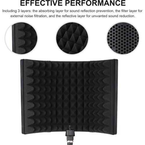 Foldable Microphone Isolation Screen Acoustic Isolation Shield with Stand for Recording Studio Sound Absorbing Studio Equipment