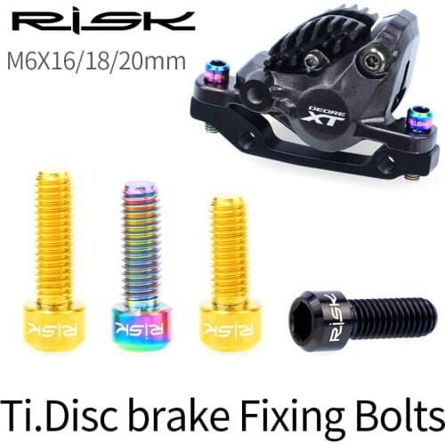 RISK 4pcs/box Road Mountain Bike Bicycle M6x16/18/20mm Titanium Alloy Disc Brake Caliper Fixing Bolts Screws For Arm Crank