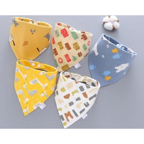 5Pcs Saliva Towels Cartoon Pattern Water Absorbent Double-layer Baby Bandana Drool Bibs for Infant Accessories Baby Gifts