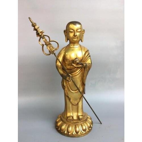 15" Tibet Buddhism Temple bronze Gilt gold Statue of Jizo Bodhisattva Ksitigarbha statue One of the four bodhisattvas